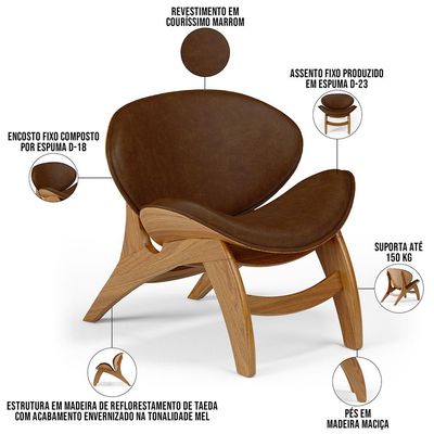 Kit 4 Poltronas Decorativa Orgânica Sala Living Kadosh L02 Couríssimo Marrom - Lyam Decor