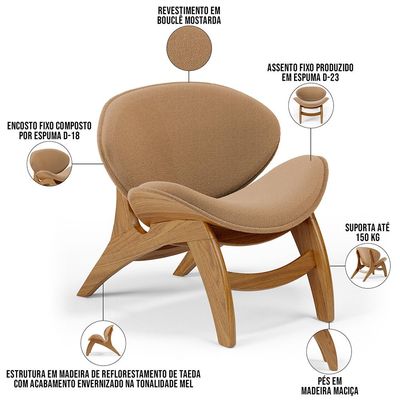 Kit 4 Poltronas Decorativa Orgânica Sala Living Kadosh L02 Bouclê Mostarda - Lyam Decor