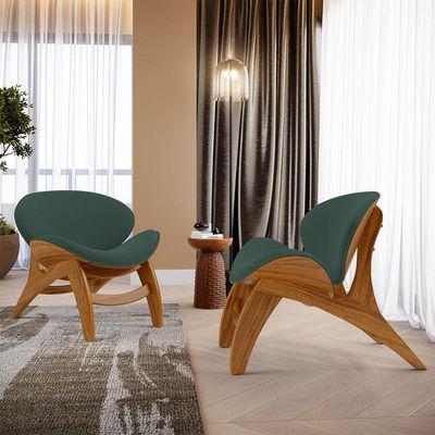 Kit 4 Poltronas Decorativa Orgânica Sala Living Kadosh L02 Suede Verde Musgo - Lyam Decor