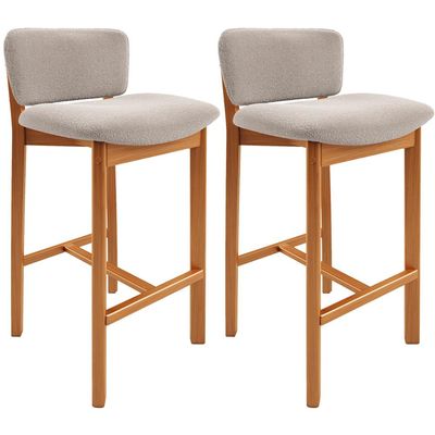 Kit 02 Banquetas Alta Para Cozinha Sala de Jantar Bar Dara L02 Bouclê Creme - Lyam Decor