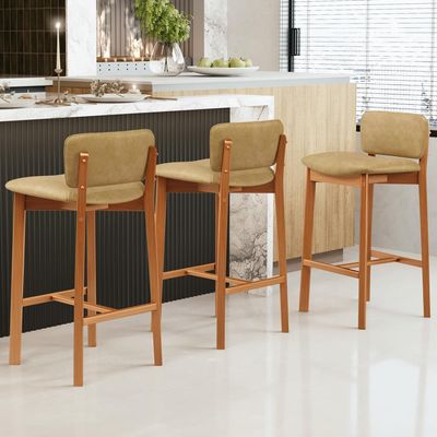 Kit 03 Banquetas Alta Para Cozinha Sala de Jantar Bar Dara L02 Couríssimo Fendi - Lyam Decor
