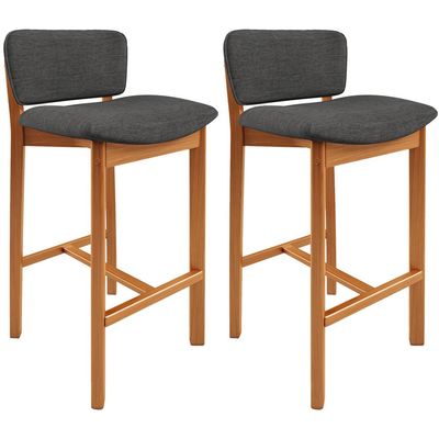 Kit 02 Banquetas Alta Para Cozinha Sala de Jantar Bar Dara L02 Linho Cinza Escuro - Lyam Decor