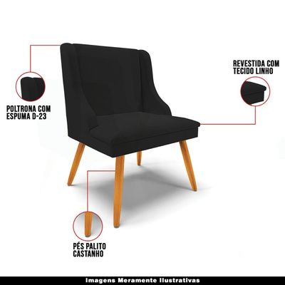 Cadeira Decorativa Sala de Jantar Pés Palito de Madeira Firenze Linho Preto/Natural G19 - Gran Belo