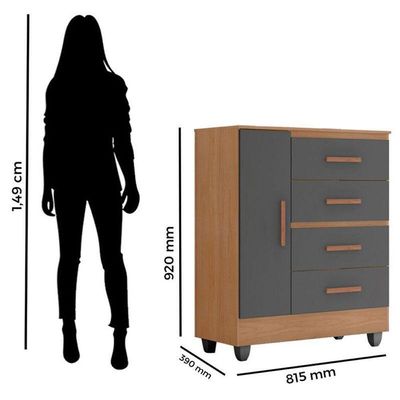 Cômoda Ambiente Lite 4 Gavetas 01 Porta Nature Cinza – Móveis Leão