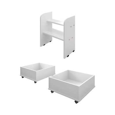Cama Infantil + Colchão Com 2 Baus Organizador Escada Luna Plus Branco