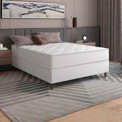 Cama Box Casal 138 Matelassê Branco Com Colchão Barcelona Molas Ensacadas Bello Box