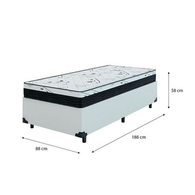 Cama Box Solteiro 88 Tecido Sintético Branco Com Colchão Espuma D33 One Face - Bello Box - 58x88x188