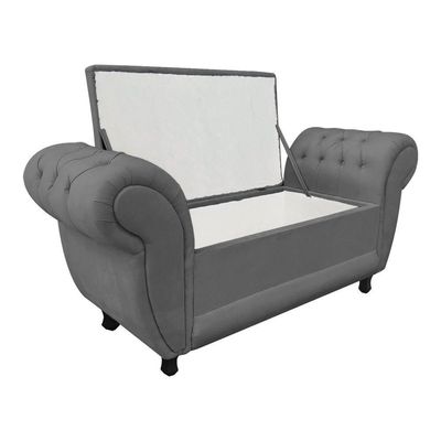 Recamier com Baú Grécia Suede Grafite