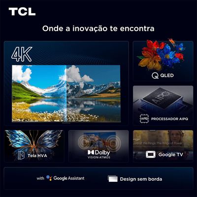 Smart TV 50 50P7K 4K QLED UHD 60Hz com Sistema Operacional Google TV TCL Preto / Bivolt
