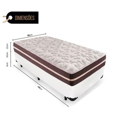 Cama Box Solteiro 88 Tecido Sintético Branco Com Colchão Little Angel - Bello Box - Mola Superlastic 62x88x188