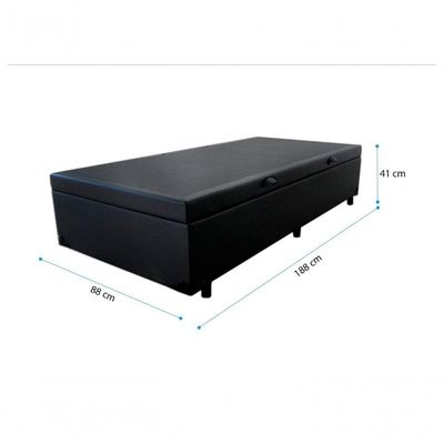 Cama Box Baú Solteiro 88 Tecido Sintético Preto Com Colchão Marrocos - Poliéster - Espuma D33 30cm