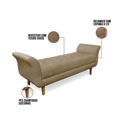 Recamier Olinda Suede 160 Cm Pés Chanfrado Castanhos - D'rossi Cor Marrom Rato
