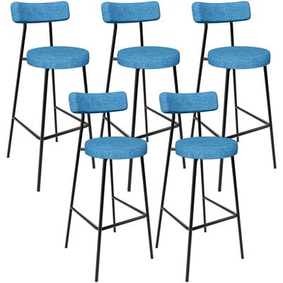 Kit 05 Banquetas Alta Bar Cozinha Sala de Jantar Estrutura em Aço Milão L02 Linho Azul - Lyam Decor