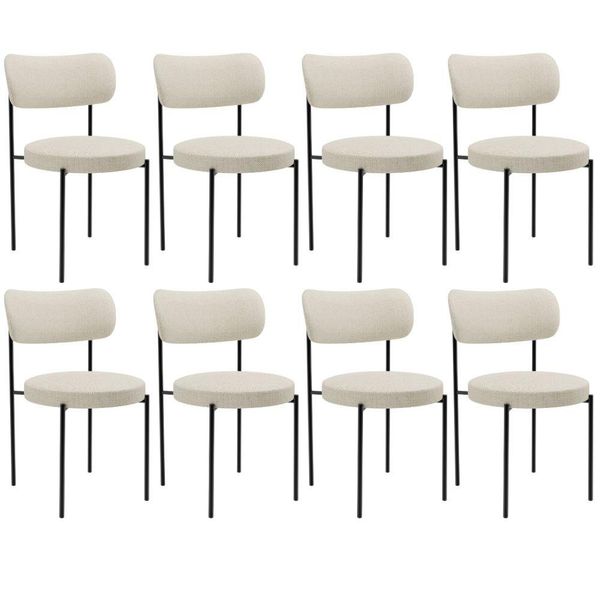 Kit 08 Cadeiras Estofadas Para Sala De Jantar Louise L02 Linho Champagne - Lyam Decor