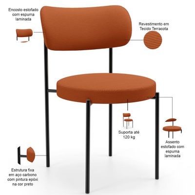 Kit 02 Cadeiras Estofadas Para Sala De Jantar Louise L02 Tecido Terracota - Lyam Decor