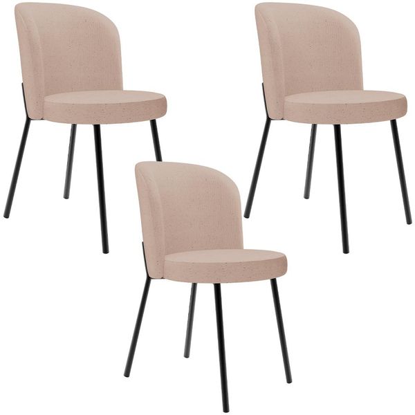 Kit 3 Cadeiras Sala de Jantar Estofada Gavi L02 Linho Rosê - Lyam Decor