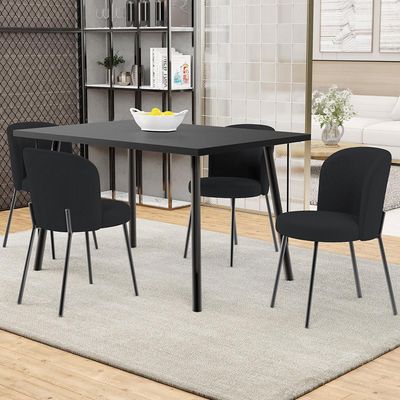 Kit 5 Cadeiras Sala de Jantar Estofada Gavi L02 Bouclê Preto - Lyam Decor