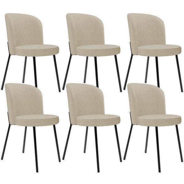Kit 6 Cadeiras Sala de Jantar Estofada Gavi L02 Linho Bege Escuro - Lyam Decor