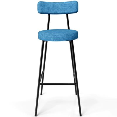 Kit 03 Banquetas Alta Bar Cozinha Sala de Jantar Estrutura em Aço Milão L02 Linho Azul - Lyam Decor