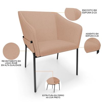 Kit 4 Cadeiras Para Sala de Jantar Estar Living Olívia L02 Linho Rosê - Lyam Decor