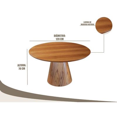 Mesa De Jantar Cone Lâmina Madeira Natural - 1,20m Cinamomo