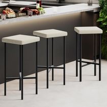 Kit 06 Banquetas Alta Bar Cozinha Sala De Jantar Preto Stella L02 Linho Champagne - Lyam Decor