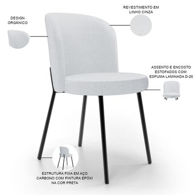 Cadeira Para Sala de Jantar Cozinha Estofada Gavi L02 Linho Cinza - Lyam Decor