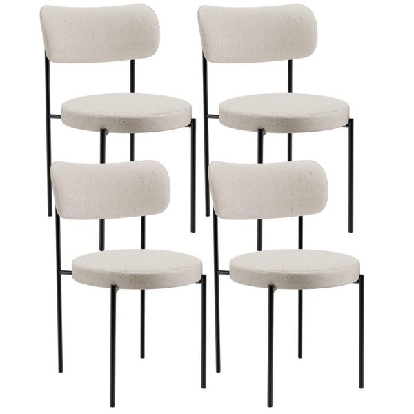 Kit 04 Cadeiras Estofadas Para Sala De Jantar Louise L02 Linho Cru - Lyam Decor