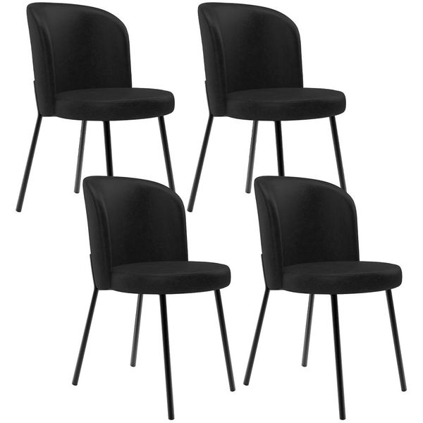 Kit 4 Cadeiras Sala de Jantar Estofada Gavi L02 Couríssimo Preto - Lyam Decor