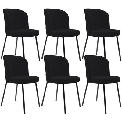 Kit 6 Cadeiras Sala de Jantar Estofada Gavi L02 Suede Preto - Lyam Decor