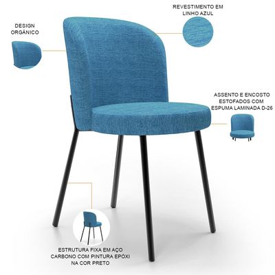 Kit 4 Cadeiras Para Sala de Jantar Cozinha Estofada Gavi L02 Linho Azul - Lyam Decor