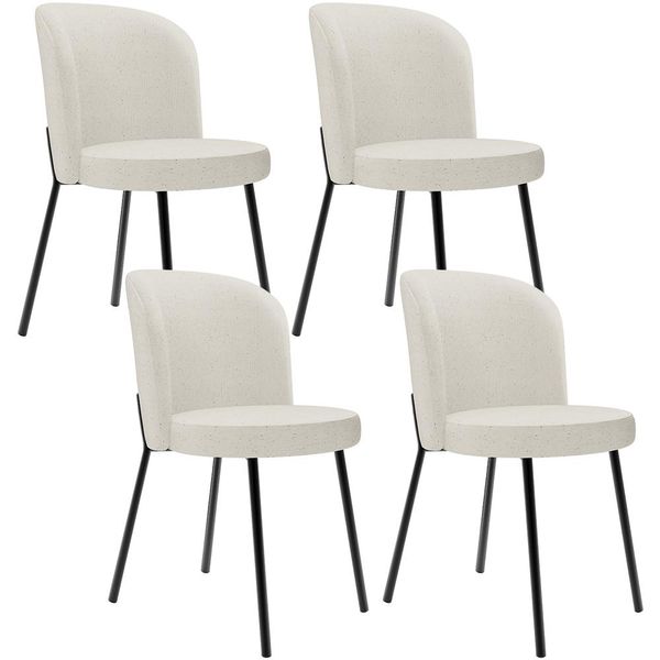 Kit 4 Cadeiras Sala de Jantar Estofada Gavi L02 Linho Champagne - Lyam Decor