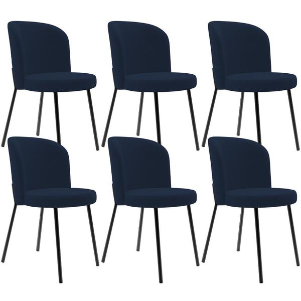 Kit 6 Cadeiras Sala de Jantar Estofada Gavi L02 Suede Azul Marinho - Lyam Decor