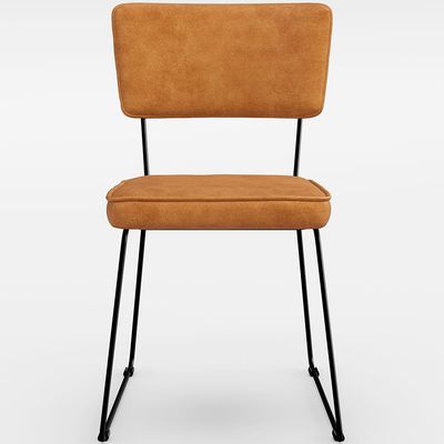 Cadeira Decorativa Estofada Para Sala De Jantar Base Em Aço Allana L02 Couríssimo Canela - Lyam Decor