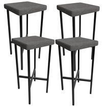 Kit 04 Banquetas Alta Bar Cozinha Sala De Jantar Preto Stella L02 Linho Cinza Escuro - Lyam Decor