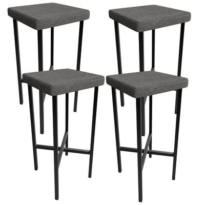 Kit 04 Banquetas Alta Bar Cozinha Sala De Jantar Preto Stella L02 Linho Cinza Escuro - Lyam Decor