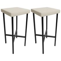 Kit 02 Banquetas Alta Bar Cozinha Sala De Jantar Preto Stella L02 Linho Champagne - Lyam Decor