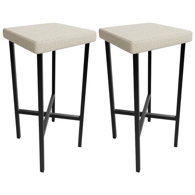 Kit 02 Banquetas Alta Bar Cozinha Sala De Jantar Preto Stella L02 Linho Champagne - Lyam Decor