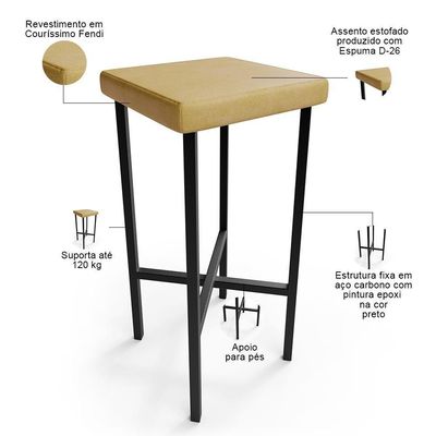 Kit 04 Banquetas Alta Bar Cozinha Sala De Jantar Preto Stella L02 Couríssimo Fendi - Lyam Decor