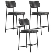 Kit 03 Banquetas Baixa Bar Cozinha Sala De Jantar Preto Elira L02 Couríssimo Preto - Lyam Decor