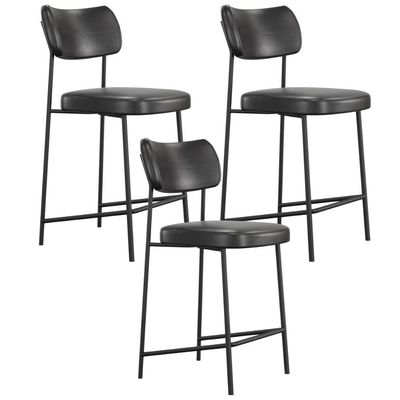 Kit 03 Banquetas Baixa Bar Cozinha Sala De Jantar Preto Elira L02 Couríssimo Preto - Lyam Decor