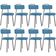 Kit 08 Cadeiras Decorativa Estofada Para Sala De Jantar Barcelona L02 Linho Azul - Lyam Decor