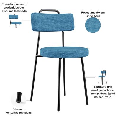 Kit 08 Cadeiras Decorativa Estofada Para Sala De Jantar Barcelona L02 Linho Azul - Lyam Decor