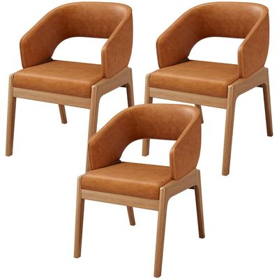 Kit 03 Cadeiras de Jantar e Estar Living Estofada Lince L02 Couríssimo Canela - Lyam Decor
