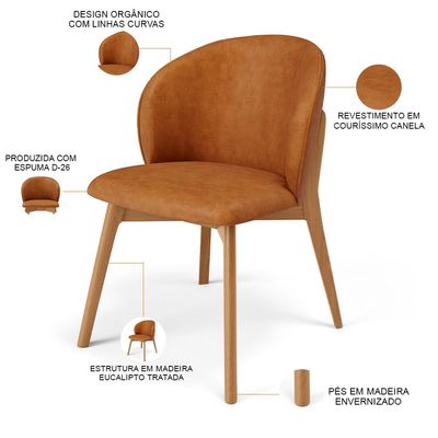Kit 06 Cadeiras de Jantar e Estar Living Estofada Mia L02 Couríssimo Canela - Lyam Decor