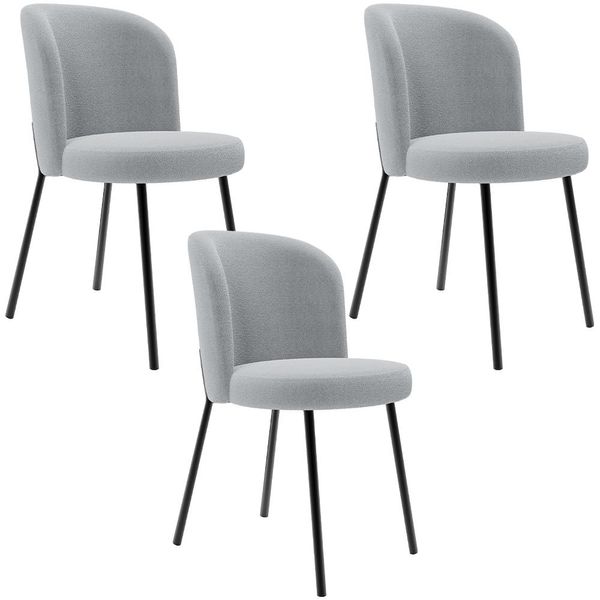 Kit 3 Cadeiras Sala de Jantar Estofada Gavi L02 Bouclê Cinza - Lyam Decor Kit 3 Cadeiras Sala de Jantar Estofada Gavi L02 Bouclê Cinza - Lyam Decor