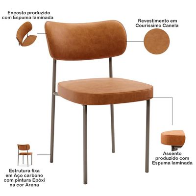 Kit 08 Cadeiras Para Sala De Jantar Melina Base Arena L02 Couríssimo Canela - Lyam Decor