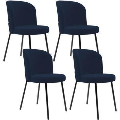 Kit 4 Cadeiras Sala de Jantar Estofada Gavi L02 Suede Azul Marinho - Lyam Decor