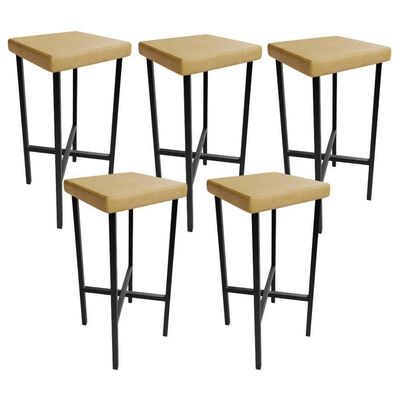 Kit 05 Banquetas Alta Bar Cozinha Sala De Jantar Preto Stella L02 Couríssimo Fendi - Lyam Decor