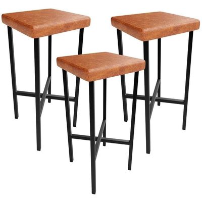 Kit 03 Banquetas Alta Bar Cozinha Sala De Jantar Preto Stella L02 Couríssimo Camel - Lyam Decor